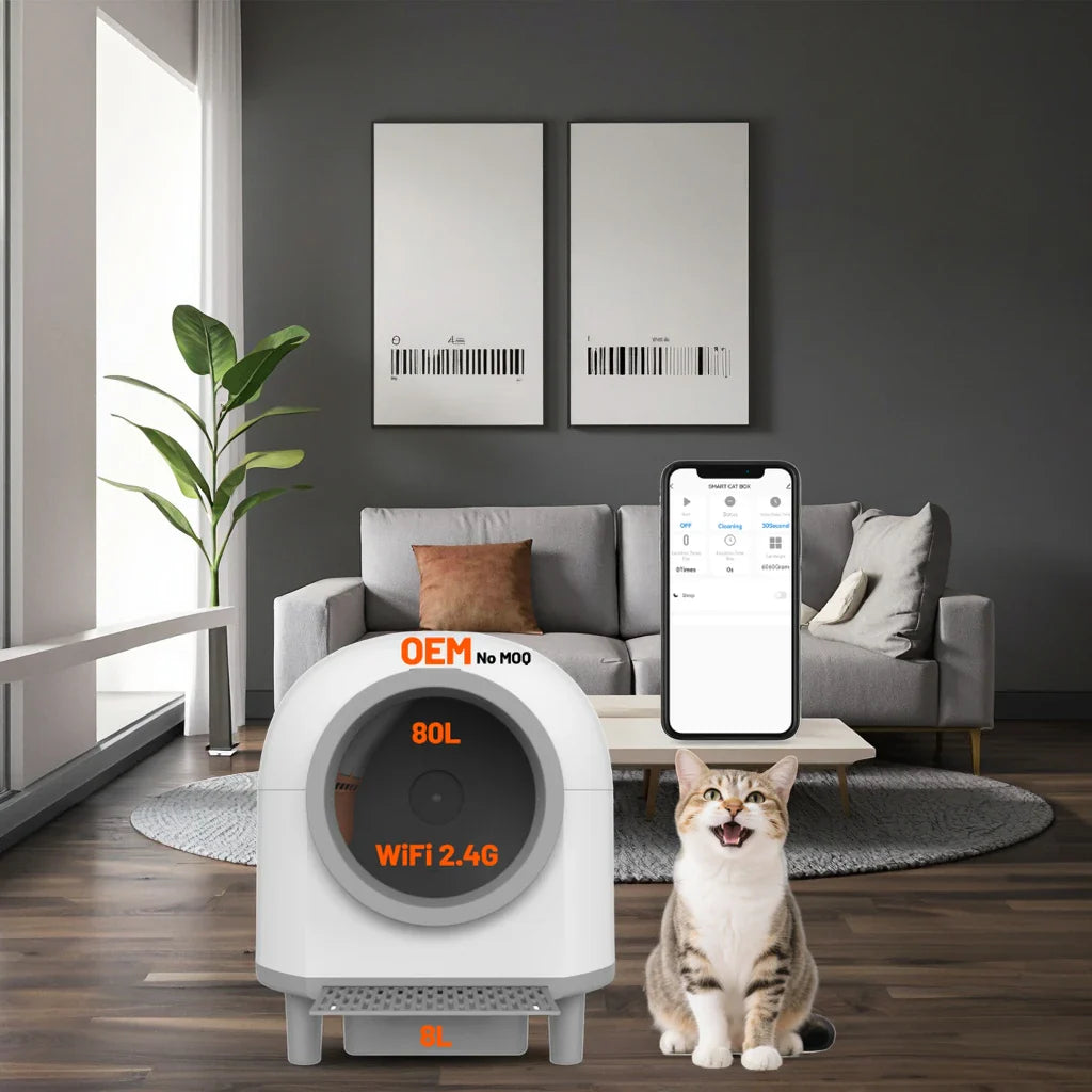 HKM-334675 Smart Self-Cleaning Cat Litter Box with Large 80L Capacity and Automatic Function