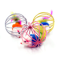 HKM-3347005 Feather-Caged Mouse Plush Cat Teaser Toy for Playful Fun