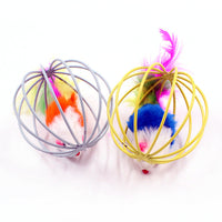 HKM-3347005 Feather-Caged Mouse Plush Cat Teaser Toy for Playful Fun