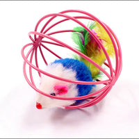 HKM-3347005 Feather-Caged Mouse Plush Cat Teaser Toy for Playful Fun