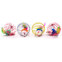 HKM-3347005 Feather-Caged Mouse Plush Cat Teaser Toy for Playful Fun