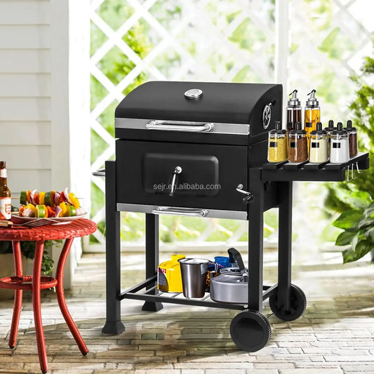 HKM-334739 Charcoal BBQ Grill Trolley with Side Table in Multiple Sizes