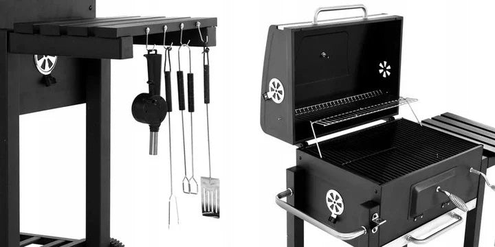 HKM-334739 Charcoal BBQ Grill Trolley with Side Table in Multiple Sizes