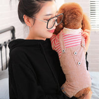HKM-3347901 Khaki and Wine Red Striped Corduroy Four-Legged Dog Outfit for Autumn and Winter