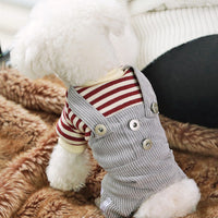 HKM-3347901 Khaki and Wine Red Striped Corduroy Four-Legged Dog Outfit for Autumn and Winter