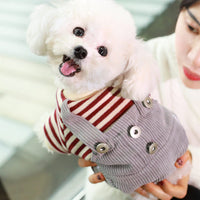 HKM-3347901 Khaki and Wine Red Striped Corduroy Four-Legged Dog Outfit for Autumn and Winter