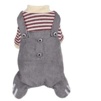 HKM-3347901 Khaki and Wine Red Striped Corduroy Four-Legged Dog Outfit for Autumn and Winter