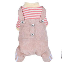 HKM-3347901 Khaki and Wine Red Striped Corduroy Four-Legged Dog Outfit for Autumn and Winter