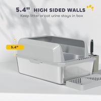 HKM-3348797 Stainless Steel Cat Litter Box with High Walls, Scoop, and Holder for Easy Cleanup