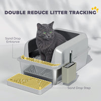 HKM-3348797 Stainless Steel Cat Litter Box with High Walls, Scoop, and Holder for Easy Cleanup