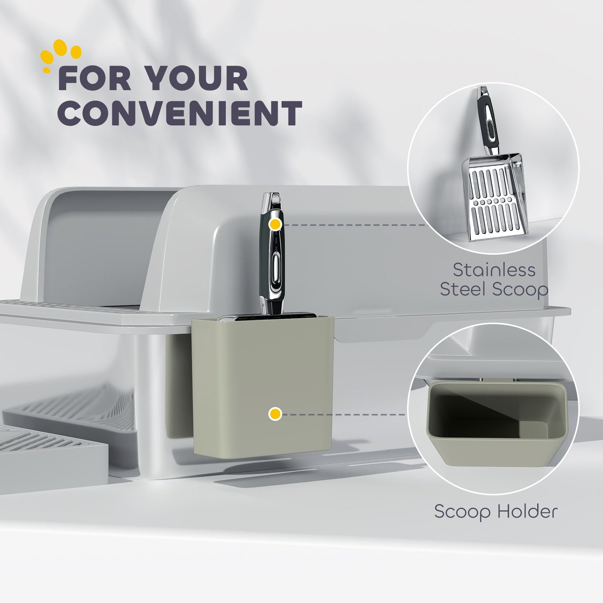 HKM-3348797 Stainless Steel Cat Litter Box with High Walls, Scoop, and Holder for Easy Cleanup