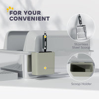 HKM-3348797 Stainless Steel Cat Litter Box with High Walls, Scoop, and Holder for Easy Cleanup