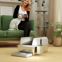 HKM-3348797 Stainless Steel Cat Litter Box with High Walls, Scoop, and Holder for Easy Cleanup
