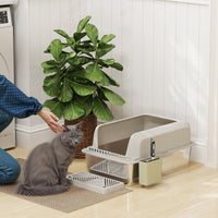 HKM-3348797 Stainless Steel Cat Litter Box with High Walls, Scoop, and Holder for Easy Cleanup