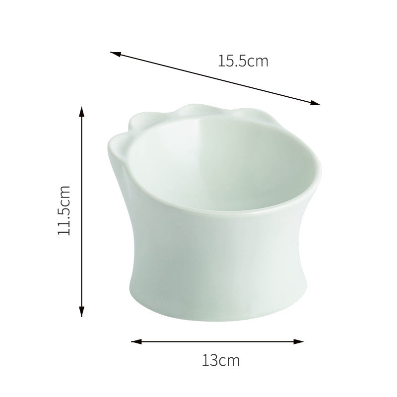 HKM-3349309 Ceramic Cat Food Bowl for Cervical Spine Protection ¨C Available in Pearl Mint Green, Pearl White, and Cherry Blossom Pink