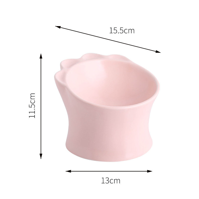 HKM-3349309 Ceramic Cat Food Bowl for Cervical Spine Protection ¨C Available in Pearl Mint Green, Pearl White, and Cherry Blossom Pink