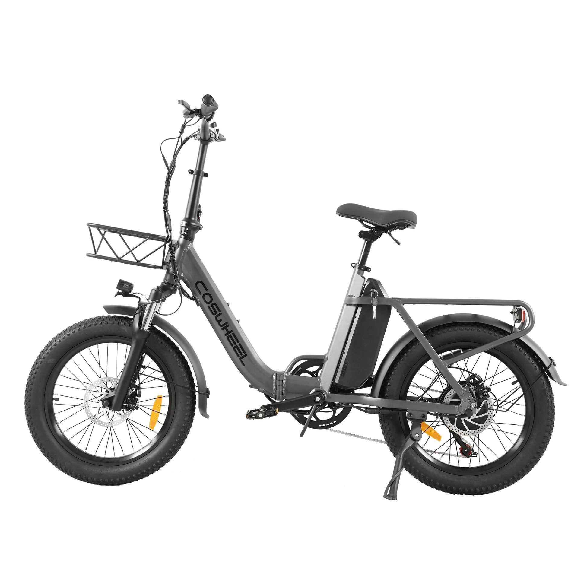 HKM-334931 20in Folding Electric Hybrid Bike with Torque Sensor, 48V 15Ah Lithium Battery, 6 Speed Fat Tires, Disc Brakes