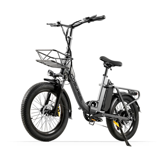 HKM-334931 20in Folding Electric Hybrid Bike with Torque Sensor, 48V 15Ah Lithium Battery, 6 Speed Fat Tires, Disc Brakes