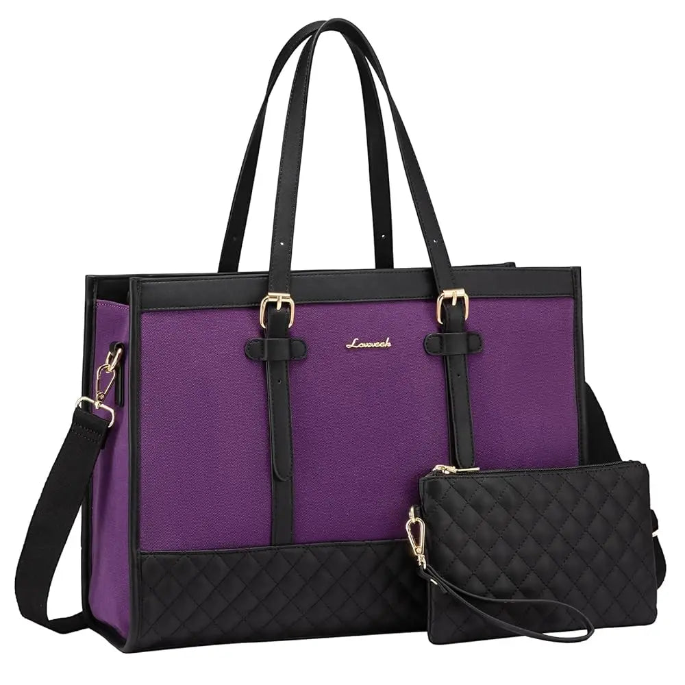 HKM-334931 Spacious Women's 2-Piece Laptop Tote Bag Set for Business and Travel, Fits Up to 15.6-Inch Laptops