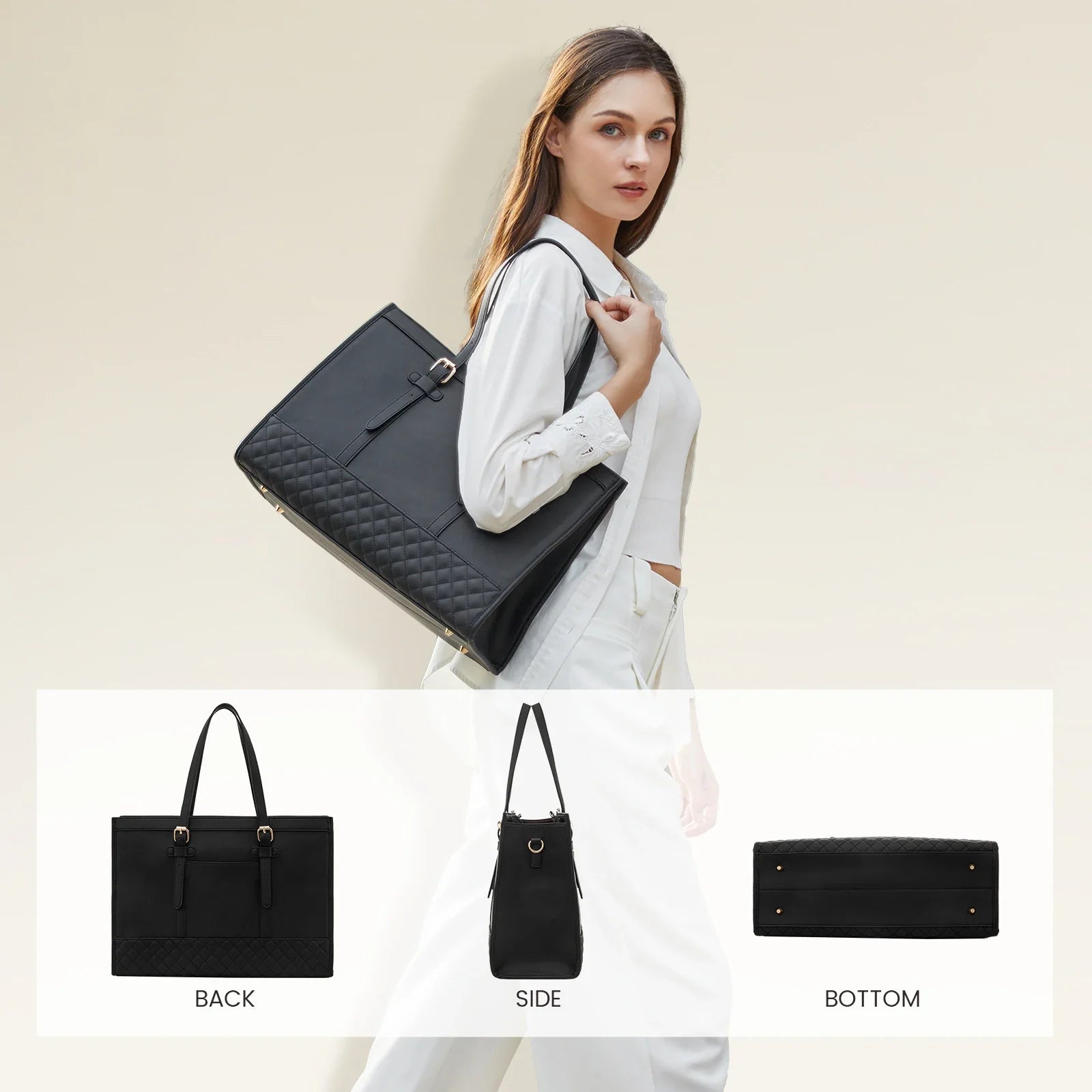 HKM-334931 Spacious Women's 2-Piece Laptop Tote Bag Set for Business and Travel, Fits Up to 15.6-Inch Laptops