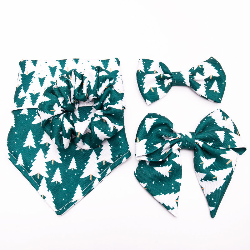 HKM-3350717 Geometric Triangle Scarf Set with Butterfly Bow Tie and Hair Accessories