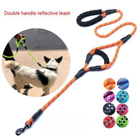HKM-3352381 Reflective Nylon Woven Double Handle Dog Leash in Multiple Colors