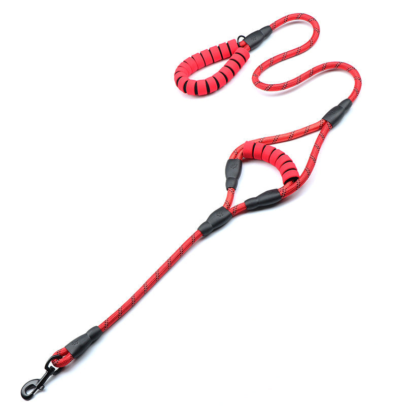 HKM-3352381 Reflective Nylon Woven Double Handle Dog Leash in Multiple Colors