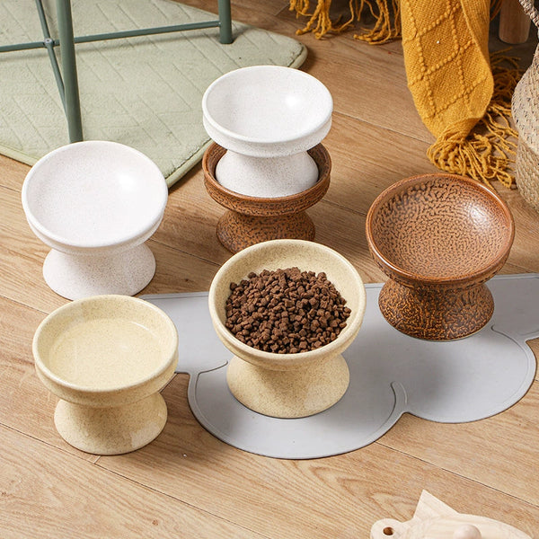 HKM-3353277 Ceramic Cat Bowl with Shallow Mouth and High Foot - Anti-Overturn Design in Various Patterns