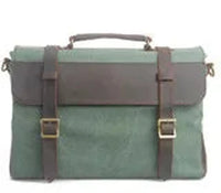 HKM-335443 Leather Messenger Attache Case with Shoulder Strap - Versatile Canvas and Cowhide Design, 39cm x 7.5cm x 28cm