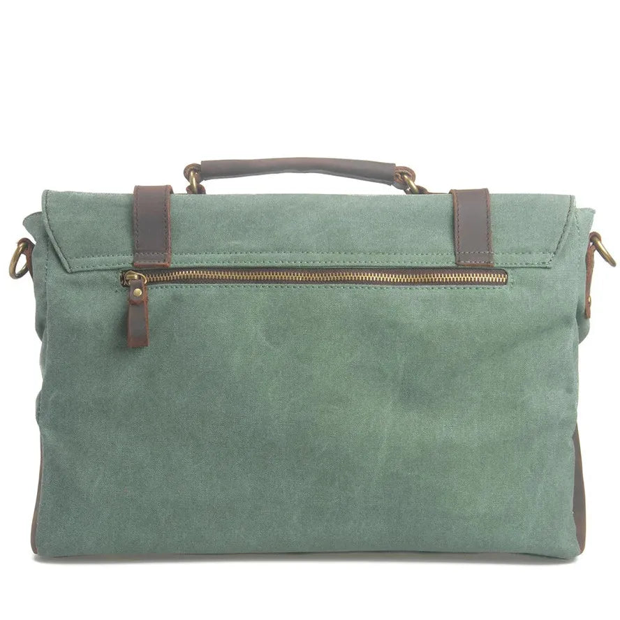 HKM-335443 Leather Messenger Attache Case with Shoulder Strap - Versatile Canvas and Cowhide Design, 39cm x 7.5cm x 28cm