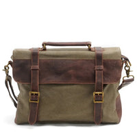 HKM-335443 Leather Messenger Attache Case with Shoulder Strap - Versatile Canvas and Cowhide Design, 39cm x 7.5cm x 28cm