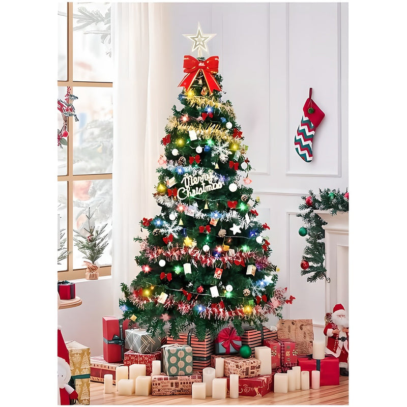 HKM-335507 83-Inch Christmas Tree Set with Accessory Pack - Includes LED Lights, Ornaments, and Star Topper