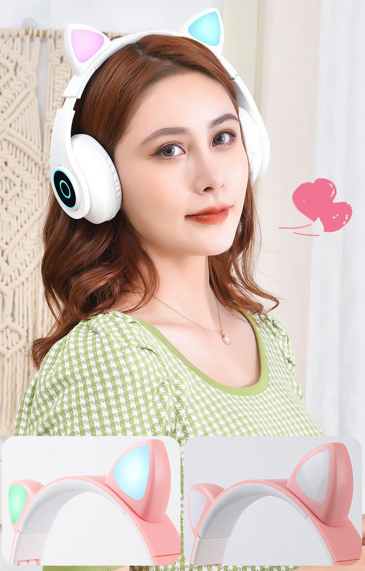 HKM-335571 Luminous Cartoon Cat Ears Bluetooth Headset with Stereo Sound and Foldable Design
