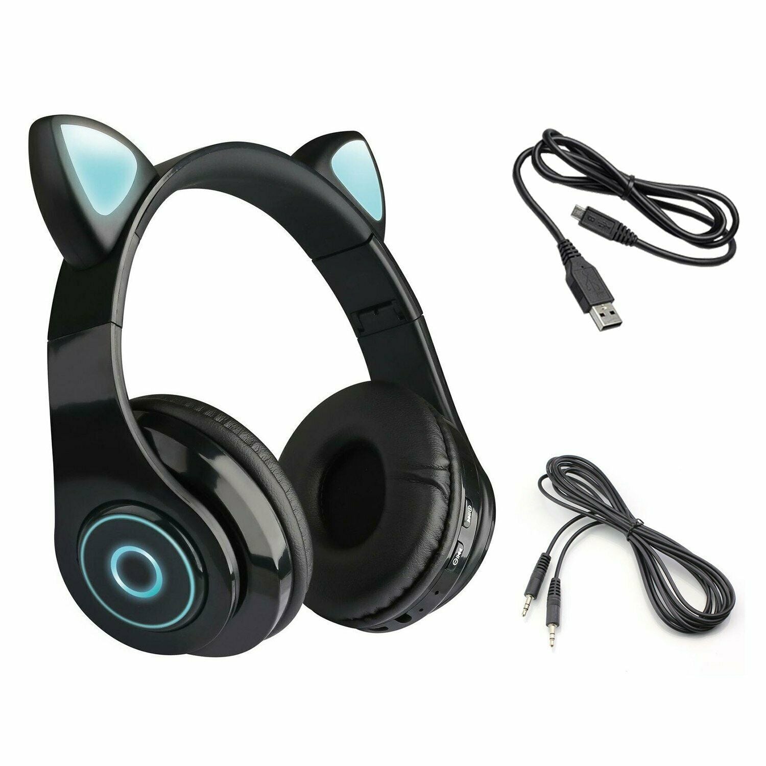 HKM-335571 Luminous Cartoon Cat Ears Bluetooth Headset with Stereo Sound and Foldable Design