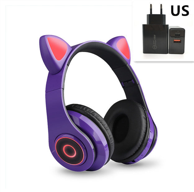 HKM-335571 Luminous Cartoon Cat Ears Bluetooth Headset with Stereo Sound and Foldable Design