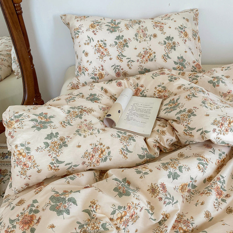 HKM-335699 Cotton 4-Piece Bed Sheet Set with Quilt and Pillow Covers for Comfortable Sleeping