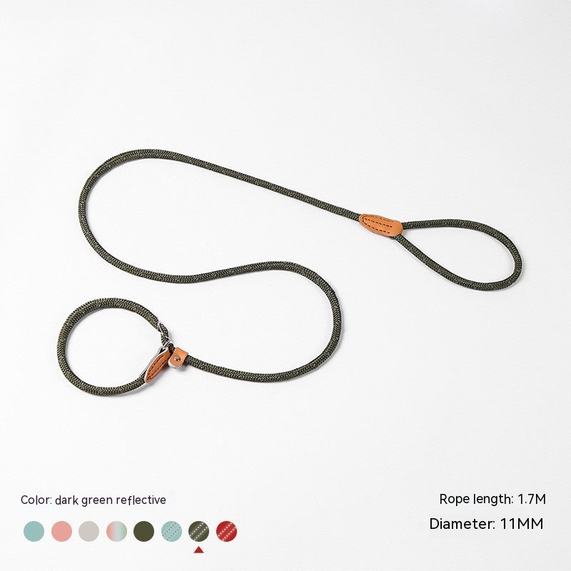 HKM-3358653 Nylon Woven Round P-Chain Leash for Large, Medium, and Small Dogs - 1.7M Length