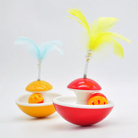 HKM-3359677 Interactive Feather Tumbler with Bell for Cats - Red & Yellow Plastic Toy