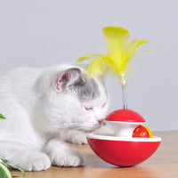 HKM-3359677 Interactive Feather Tumbler with Bell for Cats - Red & Yellow Plastic Toy
