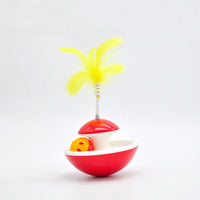 HKM-3359677 Interactive Feather Tumbler with Bell for Cats - Red & Yellow Plastic Toy