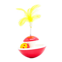 HKM-3359677 Interactive Feather Tumbler with Bell for Cats - Red & Yellow Plastic Toy