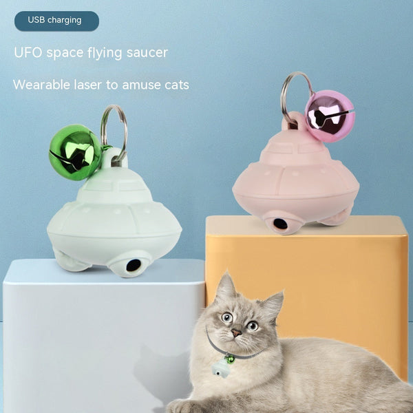 HKM-3360829 USB Charging Cat Flying Saucer Toy with Bell in Green and Pink