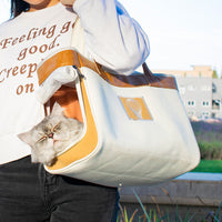 HKM-3361085 Portable Canvas Cat and Small Dog Backpack Handbag with Breathable Fabric and Adjustable Straps