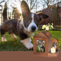 HKM-3362493 Solid Wood Pet Urn in Brown Retro Cabin Shape for Animal Memorial