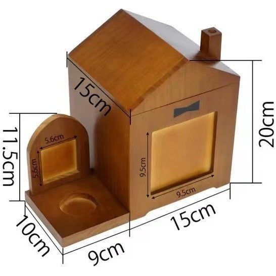 HKM-3362493 Solid Wood Pet Urn in Brown Retro Cabin Shape for Animal Memorial