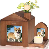 HKM-3362493 Solid Wood Pet Urn in Brown Retro Cabin Shape for Animal Memorial