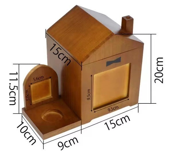 HKM-3362493 Solid Wood Pet Urn in Brown Retro Cabin Shape for Animal Memorial