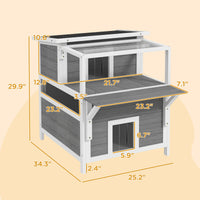 HKM-3362877 2-Story Wooden Outdoor Cat House with Balcony, Openable Top, and Escape Door
