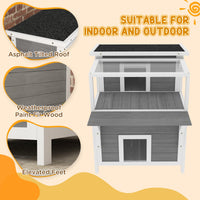 HKM-3362877 2-Story Wooden Outdoor Cat House with Balcony, Openable Top, and Escape Door