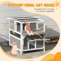 HKM-3362877 2-Story Wooden Outdoor Cat House with Balcony, Openable Top, and Escape Door